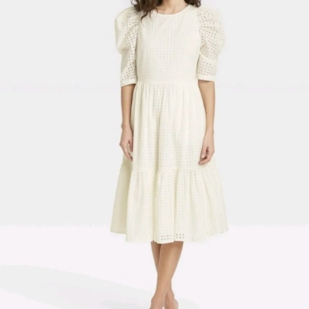 A New Day Target White Eyelet Puff Sleeve Dress